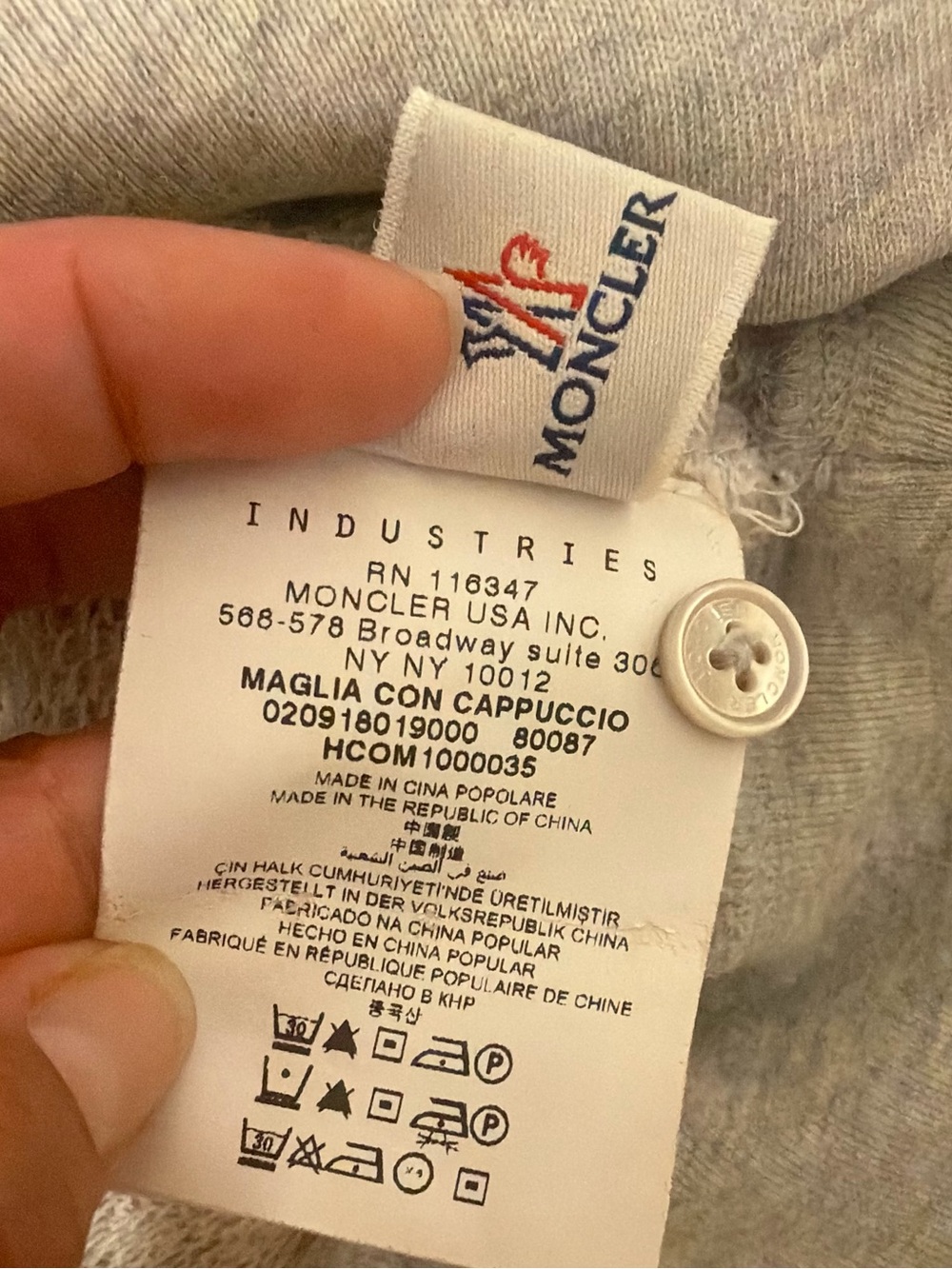 Moncler Light Gray Hooded Pullover with Chest Pocket - Picture 6 of 11